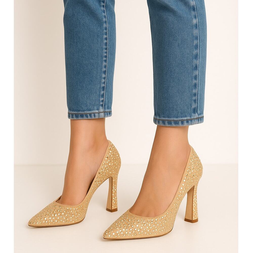 Sam Edelman Gold Crystal Embellished Pointed-Toe Heels